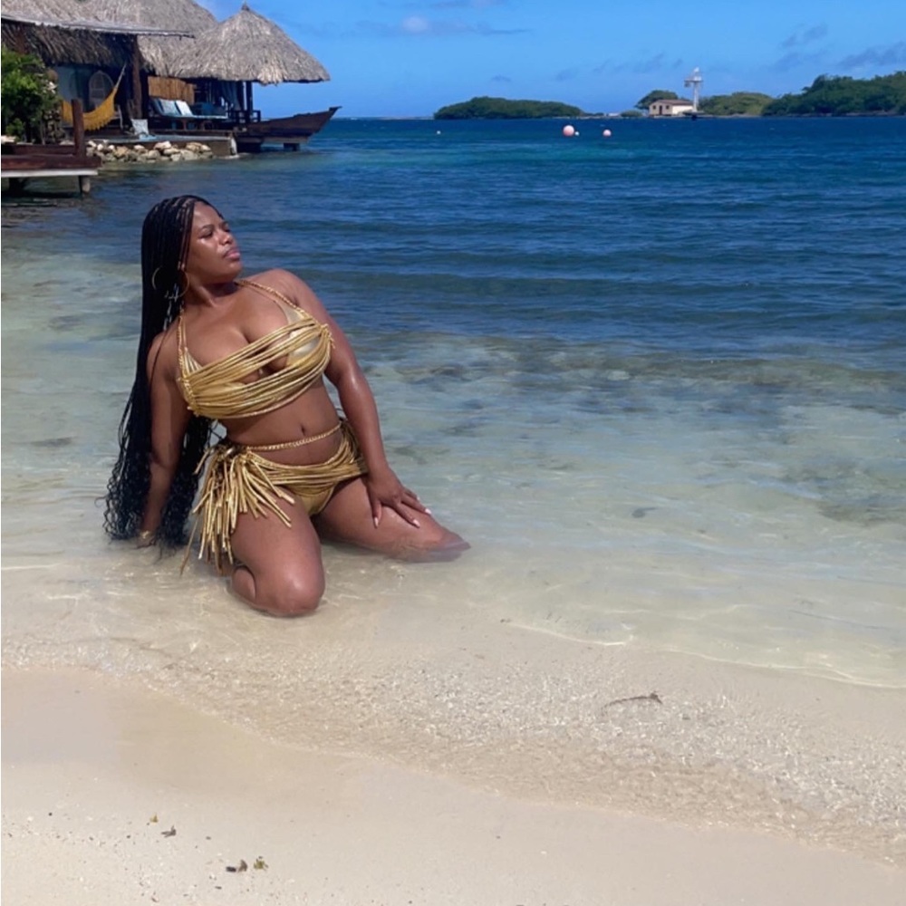 Gold fringe bikini set